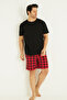 Black Patterned Cotton Crew Neck Knitted Shorts Set - 2