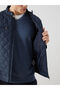 Navy Blue Standard Fit Biker Collar Quilted Men's Coat - 4
