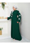 Butterfly Print Abaya Tesettür Women's Ferace Dress Emerald - 6