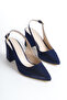 Women's Silk Satin Design Thick Heeled Pointed Toe Ankle Strap Heeled Shoes - 3