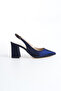 Women's Silk Satin Design Thick Heeled Pointed Toe Ankle Strap Heeled Shoes
