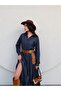 Navy Blue Denim Flared Dress - 6