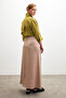 Women's Cream Elastic Waist Flowy Satin Flared Skirt - 7