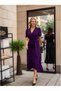   Women's Double Breasted Collar Midi Length Belted Crepe Dress 120 Cm - 3