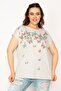 Women's Large Size Gray Butterfly Printed Low Sleeve Blouse 65n33290 - 6