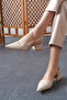 Women's Pointed Toe Short Heeled Shoes Romeo Beige Patent Leather - 2