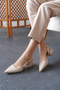 Women's Pointed Toe Short Heeled Shoes Romeo Beige Patent Leather - 4