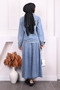 Blue Pocket Stone Jacket Skirt Denim Suit - 4