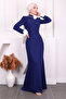 Cobalt Blue Sleeve Daisy Detailed Evening Dress - 2