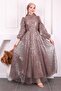 Mink Beaded Sequined Evening Dress