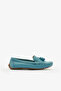 Blue Genuine Leather Loafer Shoe Tasseled Women's Flat Shoes