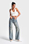 Women's T-Shirt Color 4S5-32 Side Embroidered Straight Fit High Waist Design Denim Jeans - 5