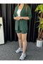 Women's Green Wrinkled Kimono Shorts Bottom Top Set