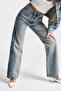 Women's T-Shirt Color 4S5-32 Side Embroidered Straight Fit High Waist Design Denim Jeans - 4