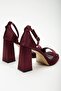Matilda Burgundy Satin Platform Open Toe Block Heel Shoes - 2