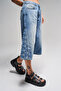 Women's Blue Denim Color 2S5-75 Flower Embroidered Maxi Length Design Denim Shorts