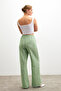 Women's Green Linen Blended Loose Cut Trousers - 5