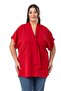Large Size Red Blouse with Tie-Up Detail at the Collar and Low Half Sleeves