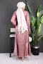 Dusty Rose Stone Detailed Skirt Flounced Satin Evening Dress - 4