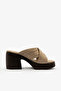 Beige Genuine Leather Platform Heel Women's Slipper