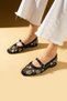 Women's Ballerinas Black Mesh Flower Embroidered Lightweight Comfortable Sole Stylish Casual Shoes