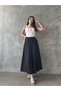Women's Poplin Flared Skirt with Pockets and Elastic Waist