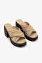Beige Genuine Leather Platform Heel Women's Slipper - 2