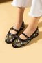 Women's Ballerinas Black Mesh Flower Embroidered Lightweight Comfortable Sole Stylish Casual Shoes - 2