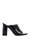 High Heel Leather Slippers - Black