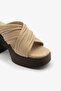 Beige Genuine Leather Platform Heel Women's Slipper - 4