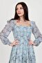 Women's Mint Gipeli Square Neck Patterned Chiffon Dress Dp100361 - 5