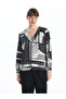 Black V-Neck Patterned Women's Blouse