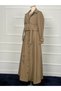 Hidden Pocket Buttoned Above-Waist Skirt & Belted Double-Breasted Collar Trench Coat Two-Piece Set Rc3080 - 5