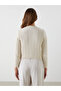 Beige Crew Neck Self Patterned Crop Women's Knitwear Cardigan - 4