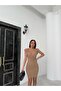 V-Neck Padded Short Sleeve Front and Shoulder Gathered Mini Length Crepe Dress - 2