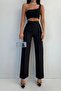 Women's Black Front-Seam High-Waist Palazzo Pants - 2