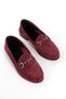 Women's Burgundy Suede Genuine Leather Round Toe Buckle Daily Ballerinas Un001-043 - 5