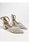 Mother of Pearl Mesh Pearled 6 cm Thick Heeled Shoes 01328 Evening Dress Shoes - Wedding Dress Shoes - 6