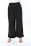 Women's Large Size Black Back Elastic Waist Wide Leg Pants with Side Pockets 65N38810 - 4
