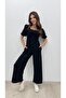 Women's Square Neck Front Back Gimped Balloon Sleeve Airobin Short Sleeve Long Jumpsuit
