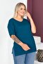 Plus Size New Season Comfort Model Crew Neck Short Sleeve Combed Cotton Slit Tunic T-Shirt - 6