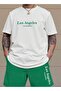 White Green Los Angeles Printed Shorts T-Shirt Set