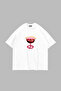 Bite My Strawberry Printed White Oversize Unisex Tshirt