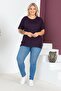 Plus Size New Season Comfort Model Crew Neck Short Sleeve Combed Cotton Slit Tunic T-Shirt - 6