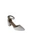 Yazkiş Women's White Silver Satin 5cm Thick Heel Sides Open Front and Back Closed Thick Heel Shoes