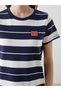 Navy Blue Crew Neck Striped Women's Dress - 3
