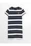 Navy Blue Crew Neck Striped Women's Dress - 5