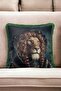 Lion Patterned Luxury Decorative Animal Figure Fringed Avant-Garde Velvet Throw Pillow Case Artistic Design