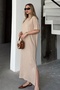 Women's Crew Neck Side Slit Detailed Midi Length Comfortable Fit Short Sleeve Dress - 3