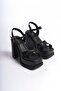 Women's Keyli Black Leather Cross Strap (12 cm) Platform Heeled Shoes - 4